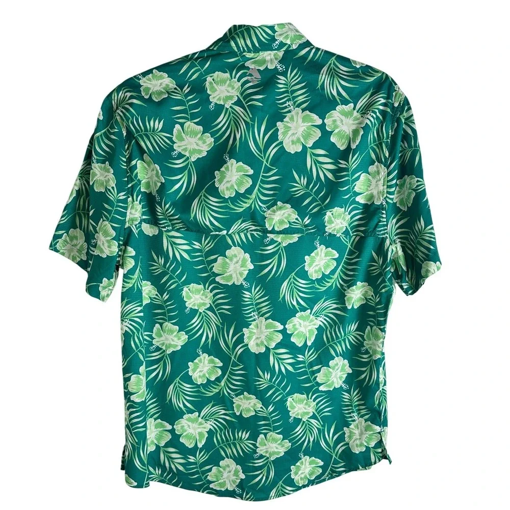 Ocean + Coast Mens Green Tropical Hibiscus Fishing Shirt Short Sleeve Small S - Picture 2 of 6